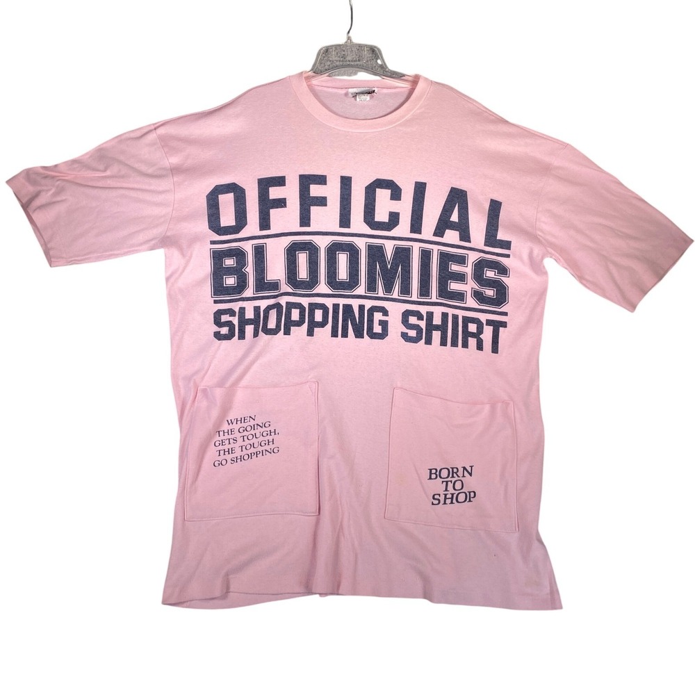 Vintage Jemco Sportswear Pink Official Bloomies Shopping Shirt Oversized Pockets